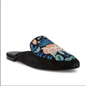 Rebecca Minkoff Raylee Blue Suede Embroidered Mule Sz 6